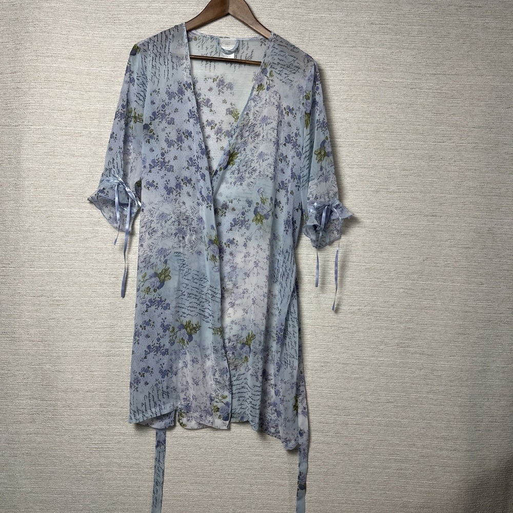 Sheer Chiffon Robe Floral Lingerie Cover Up Boudoir Sleepwear Plus 1X